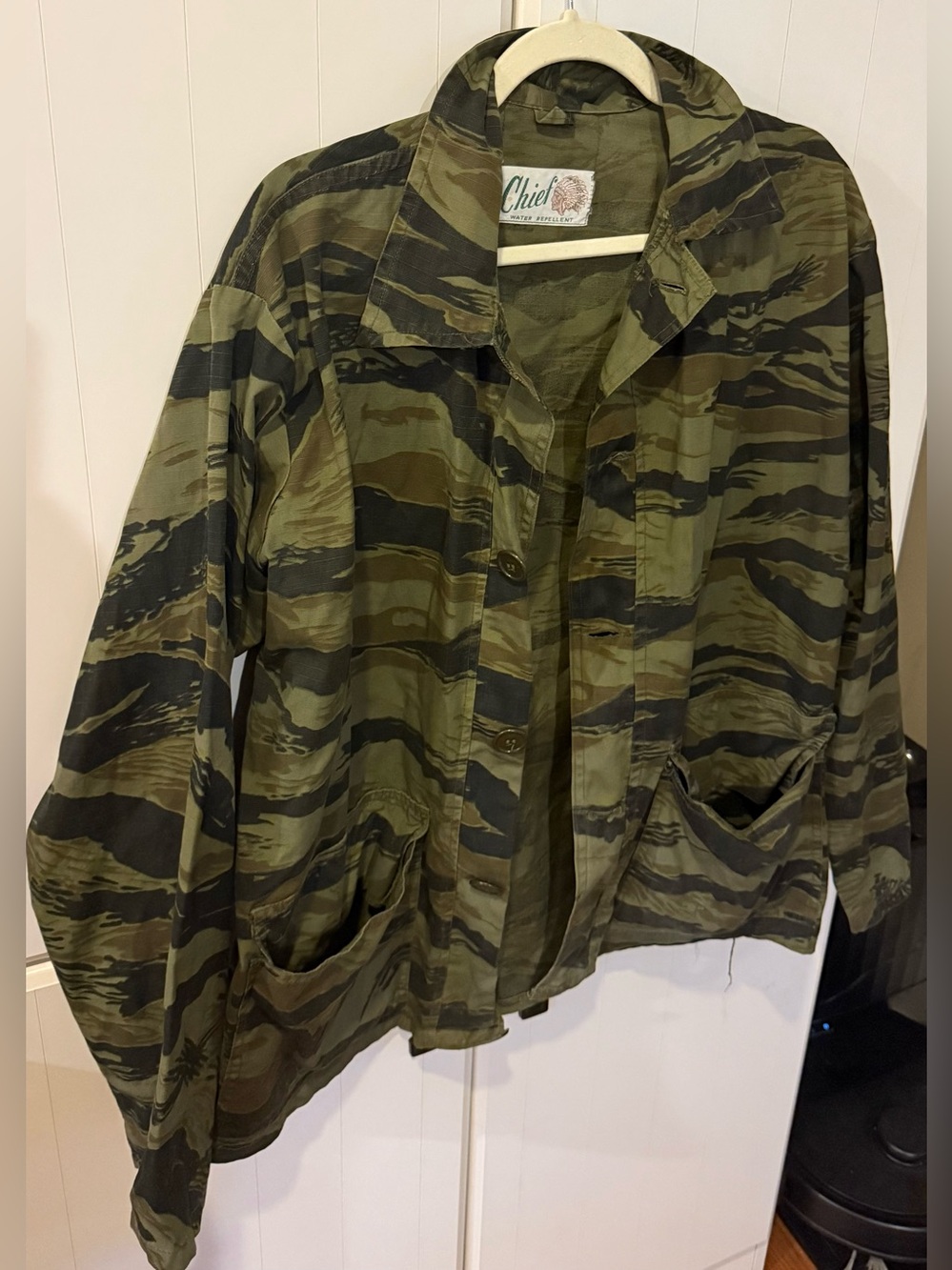 Vintage 60s Chief Tiger Stripe Green Camo Hunting Field Jacket Mens L/XL Rare - Picture 2 of 4